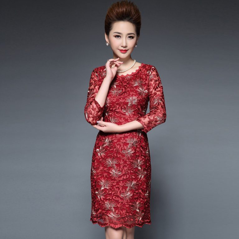 Women Floral lace Embroidery Wrist sleeve Pencil dress - Image 2