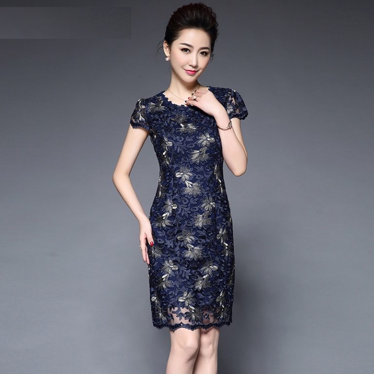 Women Floral lace Embroidery short sleeve Pencil dress