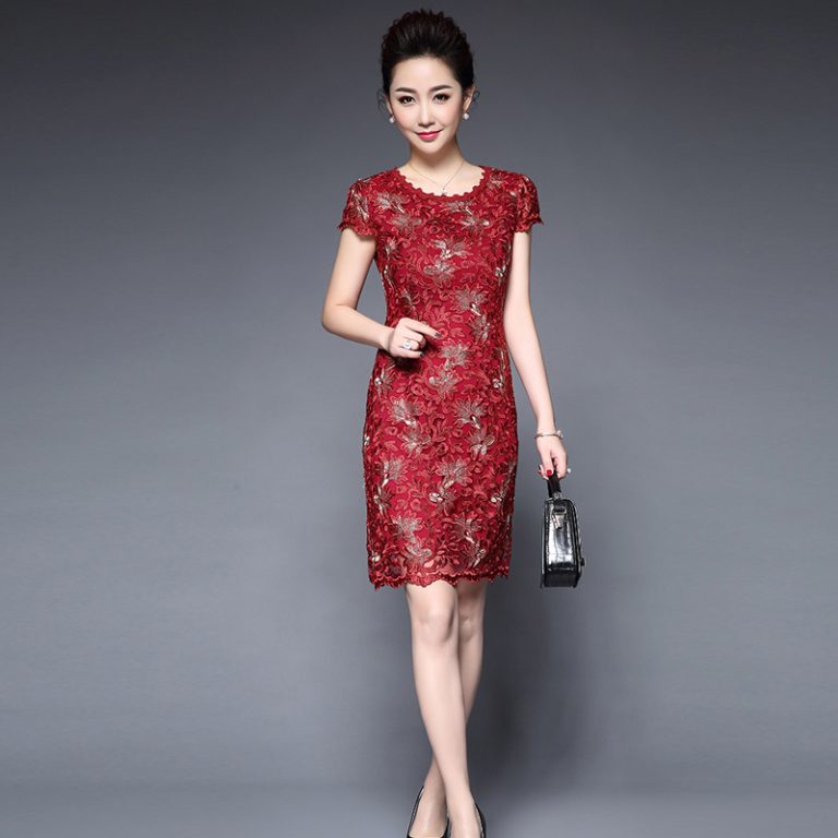 Women Floral lace Embroidery short sleeve Pencil dress - Image 2