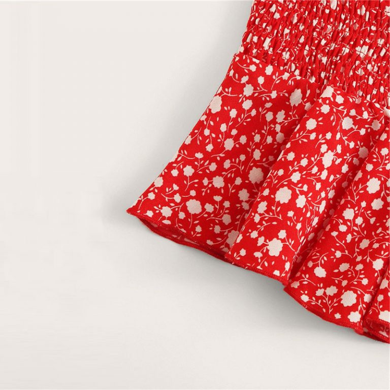 Women Frilled Trim Bow Knot Dot Bandeau Crop Top And Skirt - Image 5