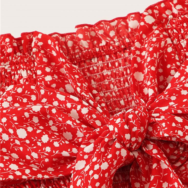 Women Frilled Trim Bow Knot Dot Bandeau Crop Top And Skirt - Image 4