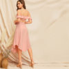 Women Glamorous Ruffle Trim Cami Crop Top And Buttoned Curved Hem Skirt - Image 6