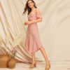 Women Glamorous Ruffle Trim Cami Crop Top And Buttoned Curved Hem Skirt - Image 4