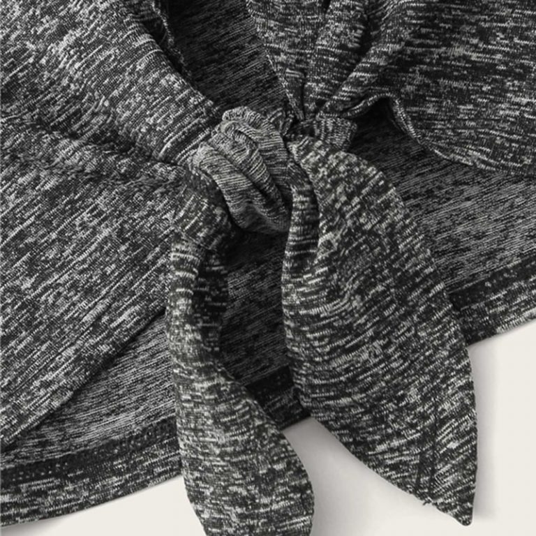 Women Knot Front Marled Side Striped Tshirt Top And Shorts Set - Image 3
