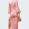 Women Lace Maxi Dress Plunging Neck Bell Sleeve Split Sexy Dress - Image 3