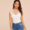 Women Lace Trim Slim Fitted Rib-Knit T Shirt Classy Stretchy Tops