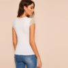 Women Lace Trim Slim Fitted Rib-Knit T Shirt Classy Stretchy Tops - Image 2