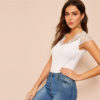 Women Lace Trim Slim Fitted Rib-Knit T Shirt Classy Stretchy Tops - Image 4
