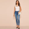 Women Lace Trim Slim Fitted Rib-Knit T Shirt Classy Stretchy Tops - Image 5