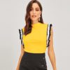 Women Mock Neck Striped Armhole Top Sleeveless T-shirt