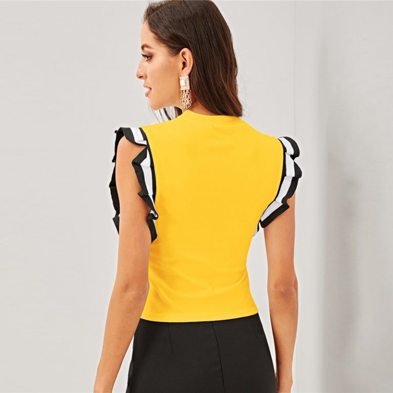 Women Mock Neck Striped Armhole Top Sleeveless T-shirt - Image 2