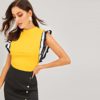 Women Mock Neck Striped Armhole Top Sleeveless T-shirt - Image 4