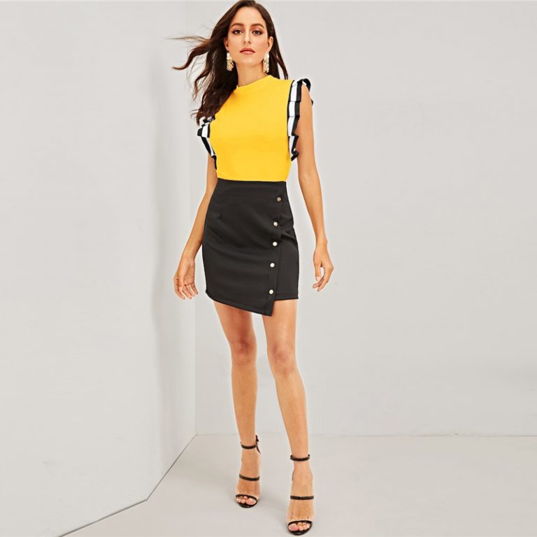 Women Mock Neck Striped Armhole Top Sleeveless T-shirt - Image 5
