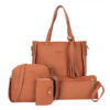 4 PCS Women PU Leather Handbag Tassel Leisure Crossbody Bag Solid Shoulder Bag - Image 13
