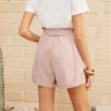 Women Paper bag Waist Patch Pocket Belted Cuffed Shorts - Image 3