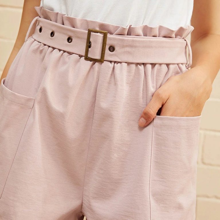 Women Paper bag Waist Patch Pocket Belted Cuffed Shorts - Image 5