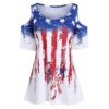 Women Plus Size American Flag Cold Shoulder T-shirt
