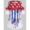 Women Plus Size American Flag Cold Shoulder T-shirt - Image 10