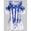 Women Plus Size American Flag Cold Shoulder T-shirt - Image 13