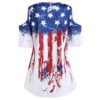 Women Plus Size American Flag Cold Shoulder T-shirt - Image 2