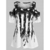 Women Plus Size American Flag Cold Shoulder T-shirt - Image 5