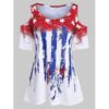 Women Plus Size American Flag Cold Shoulder T-shirt - Image 9