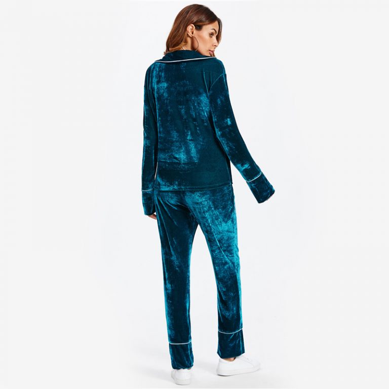 Women Pocket Top and Pants Pajama Set Casual Sleepwear - Image 3