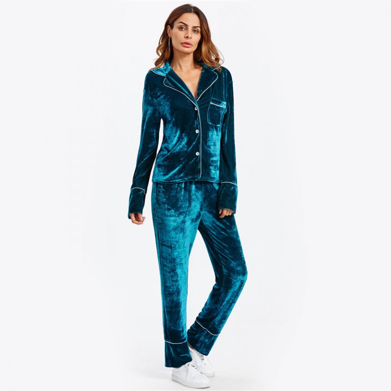 Women Pocket Top and Pants Pajama Set Casual Sleepwear - Image 4