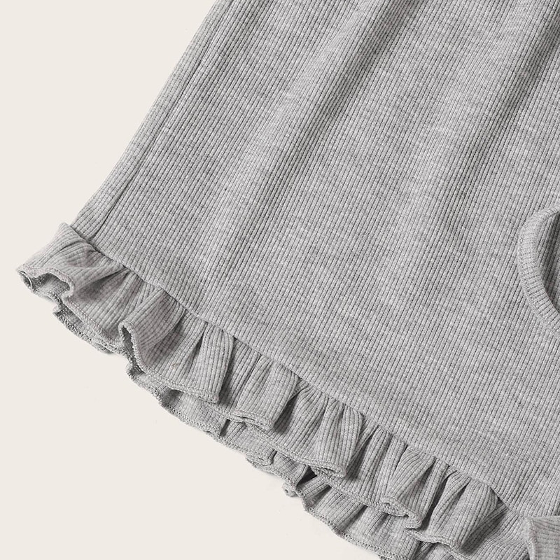 Women Rib-Knit Ruffle Cami Top And Knot Shorts Set - Image 3