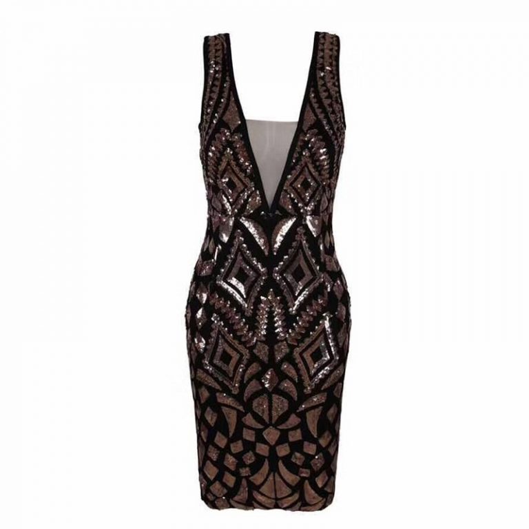 Women Sequined Sexy Bodycon Sleeveless Tank Lace Club Dress - Image 5
