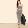 Women Sexy Greek Fret Print Strapless Crop Top and Leggings Sets