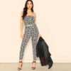 Women Sexy Greek Fret Print Strapless Crop Top and Leggings Sets - Image 4