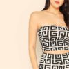 Women Sexy Greek Fret Print Strapless Crop Top and Leggings Sets - Image 3