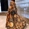 Women Sexy Long Sleeve V Neck Artwork Printed Maxi Dress - Image 4