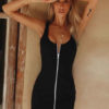 Women Sexy U Neck Zip Up Backless Bodycon Dress - Image 5
