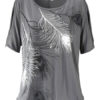 Women Short Sleeve Jewel Neckline Open Shoulder Printed Cotton T Shirt - Image 2