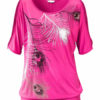 Women Short Sleeve Jewel Neckline Open Shoulder Printed Cotton T Shirt - Image 5