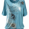 Women Short Sleeve Jewel Neckline Open Shoulder Printed Cotton T Shirt - Image 4