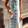 Women Sleeveless Floral Print Bohemian Split Long Maxi Dress - Image 2