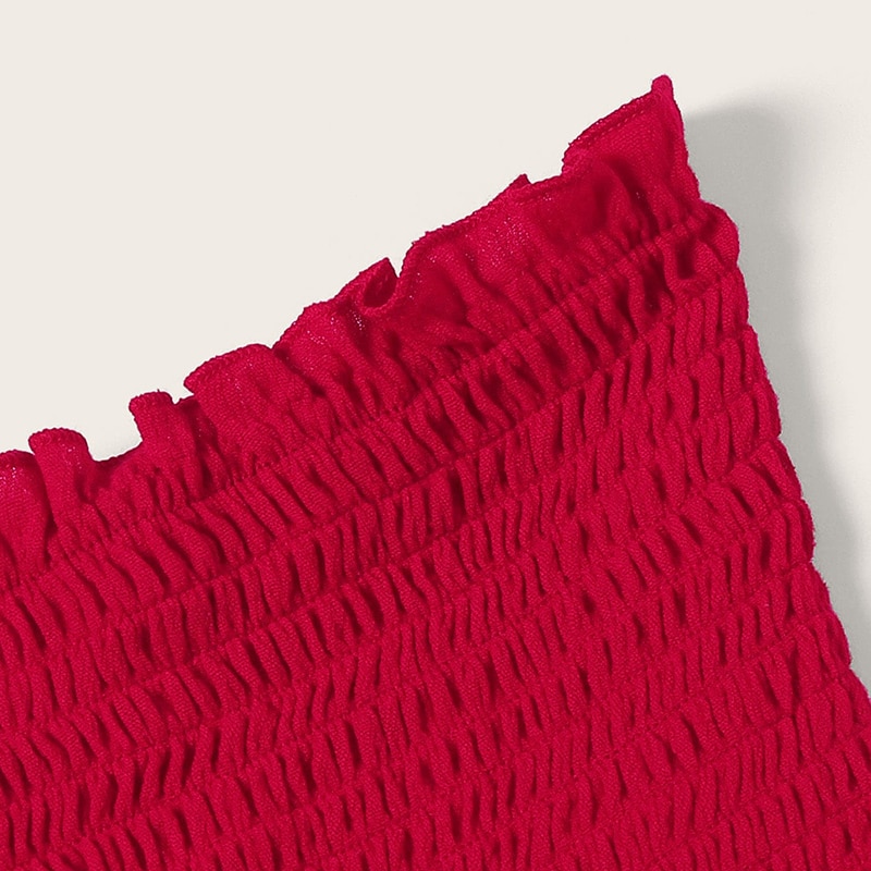 Women Smocked Bandeau Top And Layered Frill Hem Skirt Set - Image 4