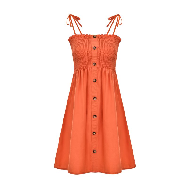 Women Solid Color Single-breasted Stretch Spaghetti Strap Dress - Image 2