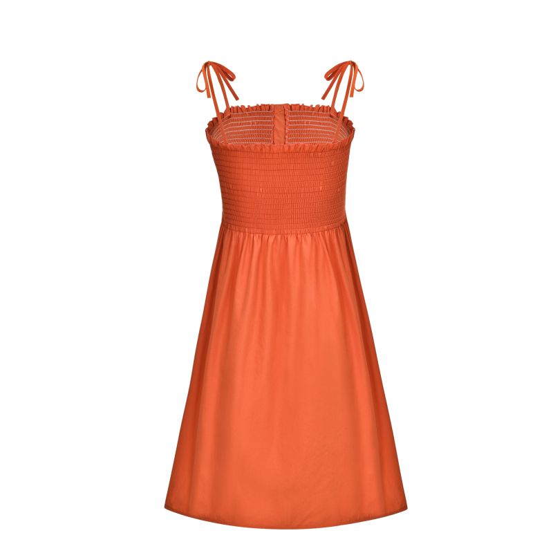 Women Solid Color Single-breasted Stretch Spaghetti Strap Dress - Image 3