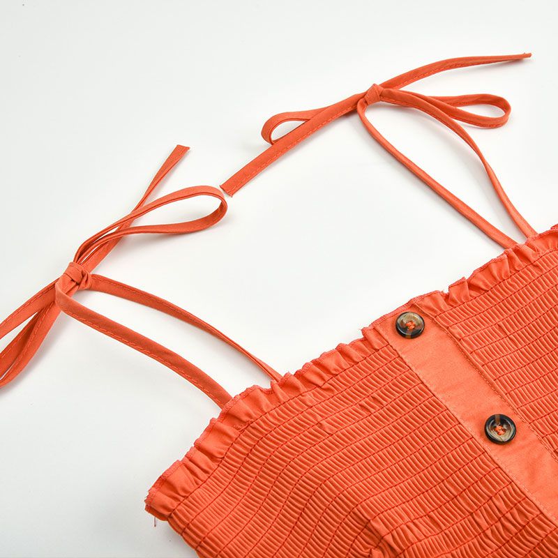 Women Solid Color Single-breasted Stretch Spaghetti Strap Dress - Image 6