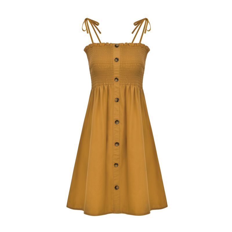 Women Solid Color Single-breasted Stretch Spaghetti Strap Dress - Image 9