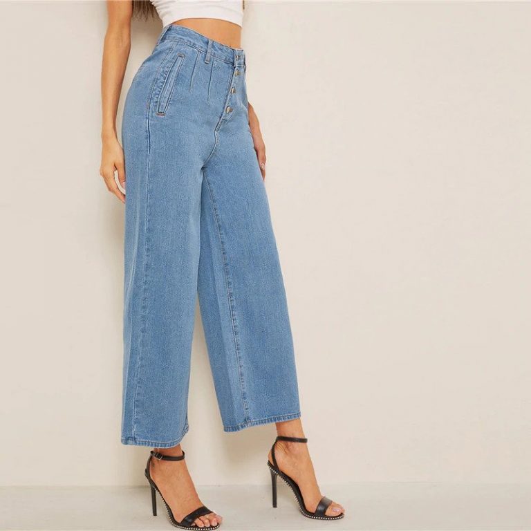 Women Solid High Waist Crop Casual High Street Ladies Jeans - Image 2