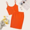 Women Spaghetti Strap Rib-Knit Crop Cami Top And Skinny Skirt Set