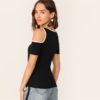 Women Sporty Binding Cutout Asymmetrical Neck Tshirt - Image 2
