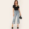 Women Sporty Binding Cutout Asymmetrical Neck Tshirt - Image 5