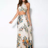 Women Straps Backless Cropped Floral Print Cotton Maxi Dress