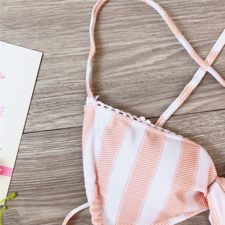 Women Striped Bikini Push Up Knot Padded Bra High Waist Summer Swimming Suit - Image 11
